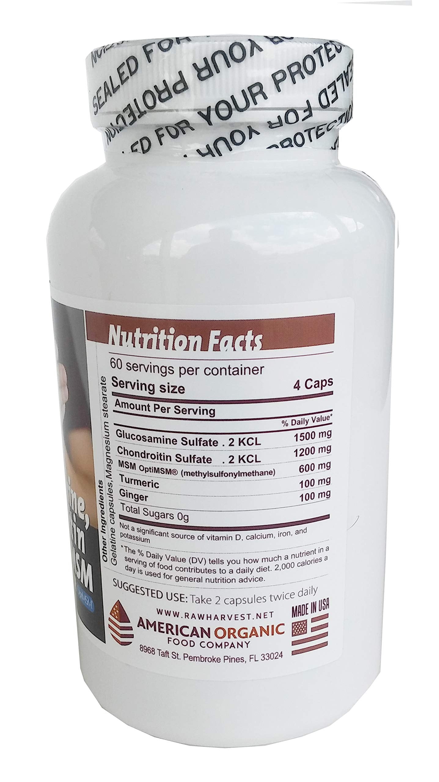 RawHarvest Glucosamine & Chondroitin with MSM, Turmeric, Ginger 240 Capsules 1500 mg per Serving