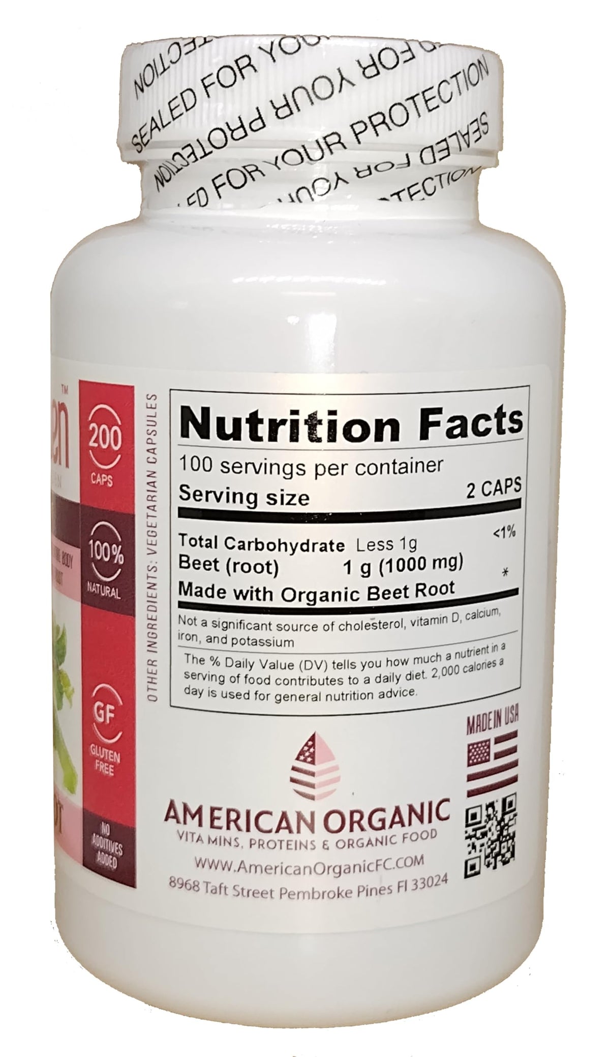 Raw Garden Beet Root Vegetarian Capsules (200 ct) Beta vulgaris with a High Nitrate Content. Non - Irradiated Non-sulfites - Gluten Free.