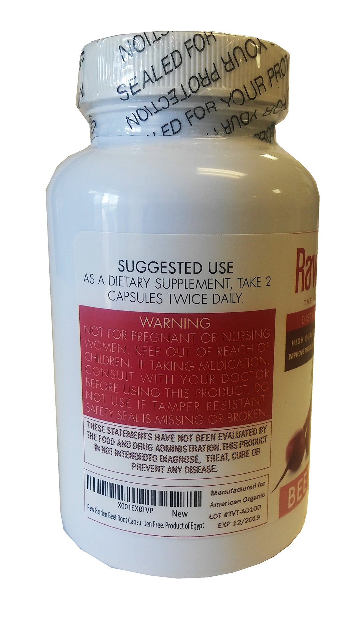 Raw Garden Beet Root Vegetarian Capsules (200 ct) Beta vulgaris with a High Nitrate Content. Non - Irradiated Non-sulfites - Gluten Free.