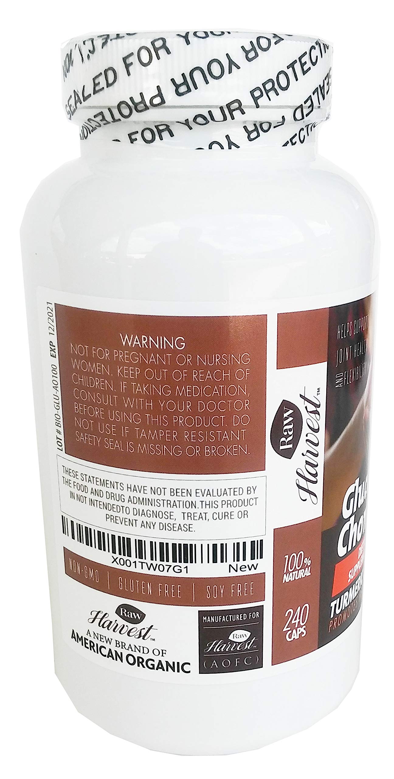 RawHarvest Glucosamine & Chondroitin with MSM, Turmeric, Ginger 240 Capsules 1500 mg per Serving
