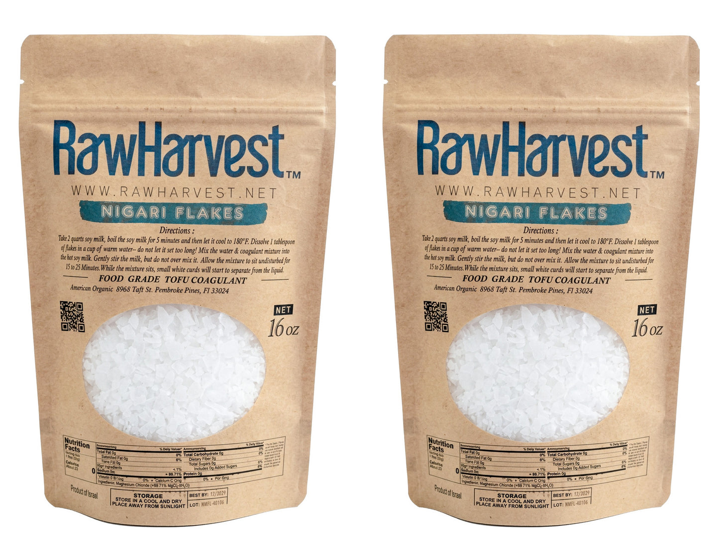 RawHarvest Nigari Flakes 16 oz (1 Lb) 2 Pack Food Grade Tofu Coagulant