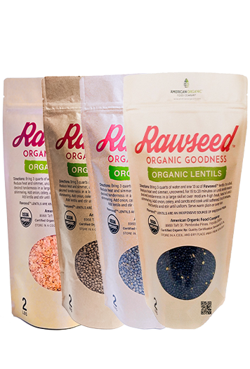 Rawseed Organic Lentils Black,Orange,Brown,French 4 Pack