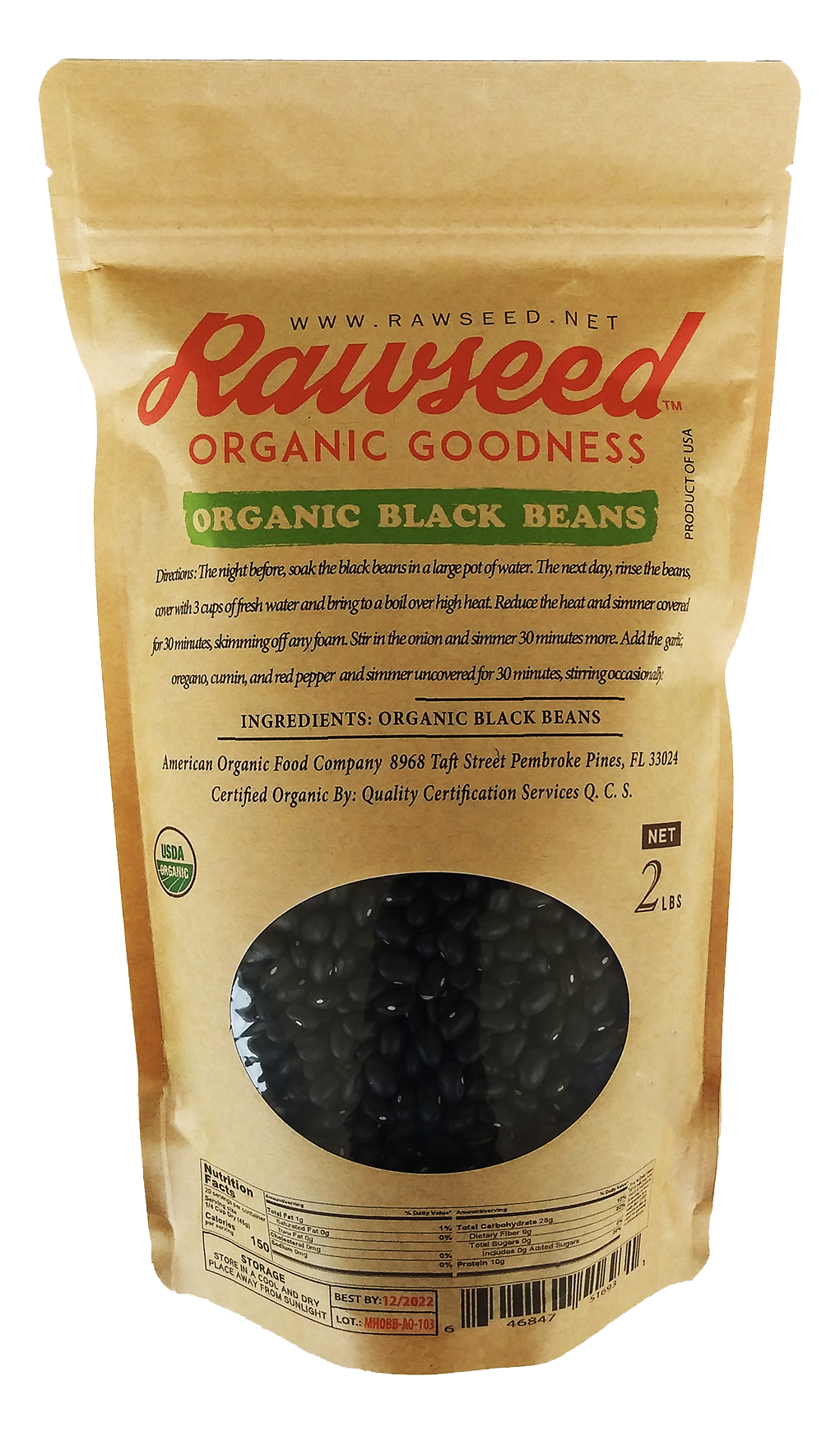 Rawseed Organic Black Beans Harvested in USA 2 Lbs 2 Pack