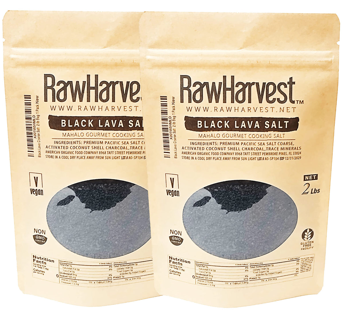 RawHarvest Black Lava Semi-Coarse Salt 2 lbs 2 Pack (Total 4 Lbs)