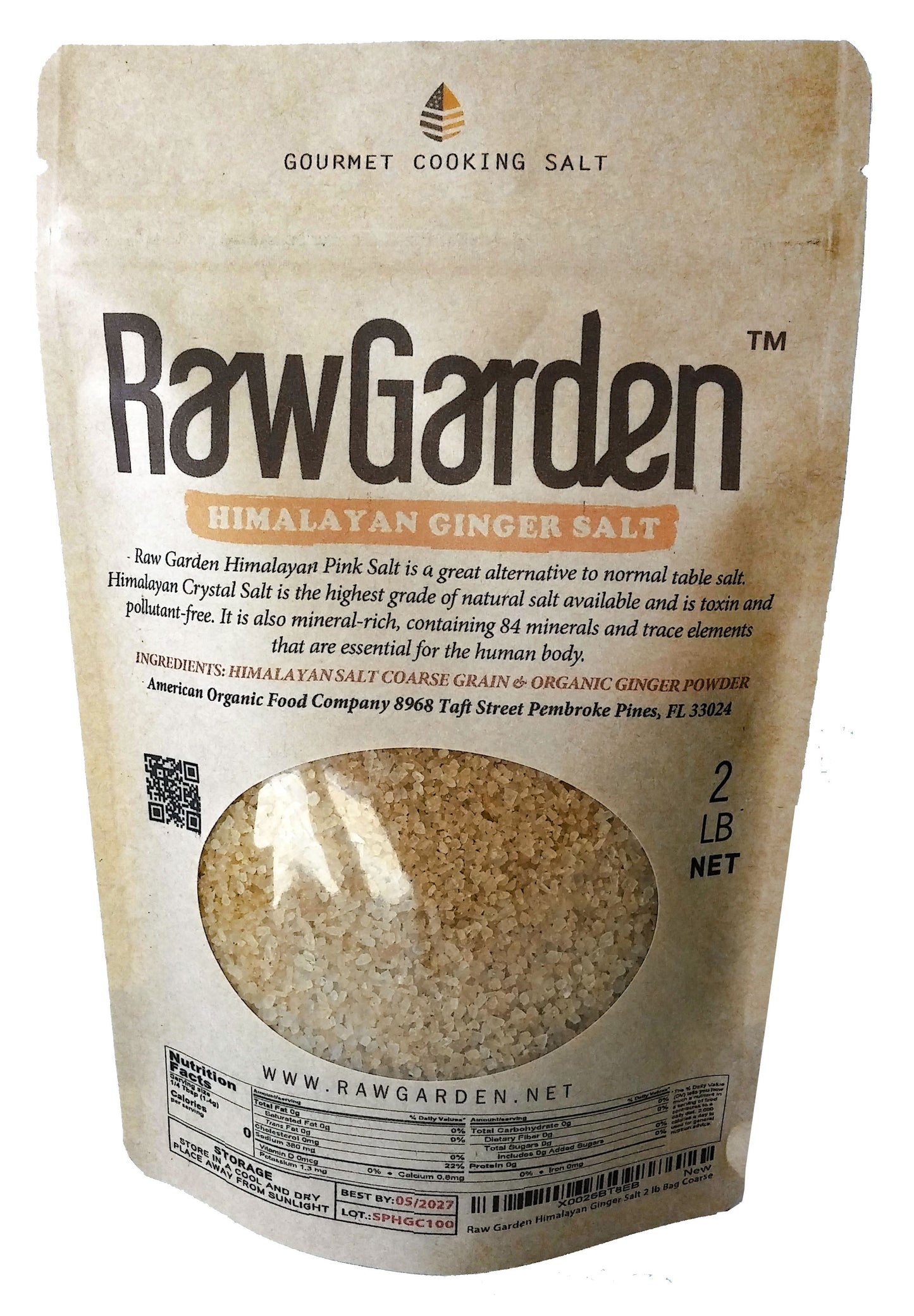 RawGarden Himalayan Ginger Salt Mild Seasoning Semi-Coarse 2 Lbs 1 Pack